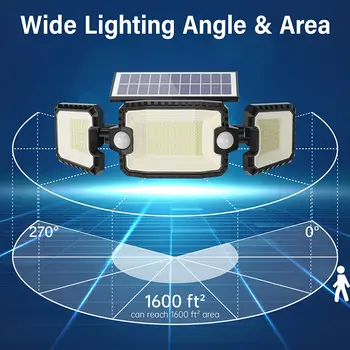 Solar Exterior das Luzes IP65 Waterproof luzes artificiais 305 LED Ajustável Holofotes com 2 Sensores de Movimento para o Jardim Quintal Garagem