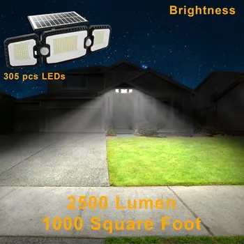 Solar Exterior das Luzes IP65 Waterproof luzes artificiais 305 LED Ajustável Holofotes com 2 Sensores de Movimento para o Jardim Quintal Garagem