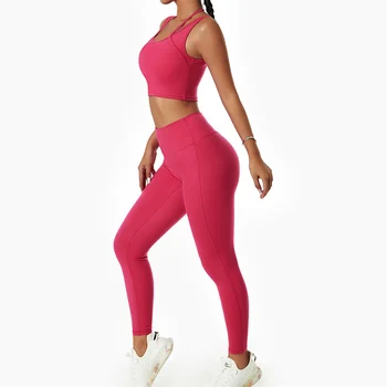 S - XL sem costura serve de Yoga Colete de Esportes com Calças Crop Tops Sutiã Leggings Ginásio de Esportes Roupas de Streetwear A079VP