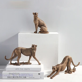 Criativo Resina Animal Escultura Leopardo De Ouro Leopard Simulação Animal Estátua De Casa Moderna Decoração De Artesanato De Resina Mobiliário