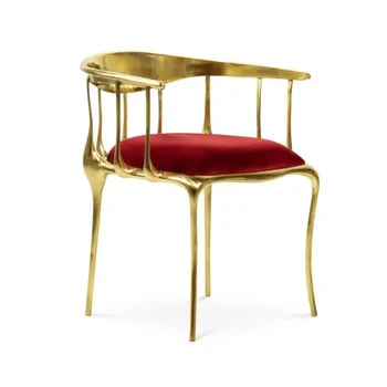 Luz moderna de luxo italiana cadeira de jantar de design criativo encosto clássico de cobre puro high-end de móveis especiais-de metal em forma de ch