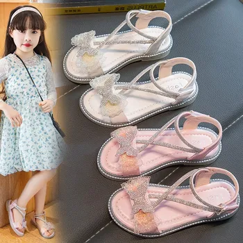 Meninas Sandálias de Verão 2023 Nova Moda de Dedo do pé Aberto Bebê da Princesa Sapatos Arco Menina de Crianças Sapatos de Praia