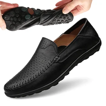 Verão Homens Sapatos Casuais da Marca de Luxo 2019 Couro Genuíno Mens Sapatos Mocassins italianos Respirável Deslizar sobre Sapatos de Barco