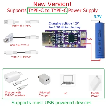 Tipo-C PD QC FCP USB 5V Para 4,2 V Li-ion Li-Po Bateria de Lítio 1A Carregador de Bordo Para 3,7 V 18650 Bateria de Telefone Celular