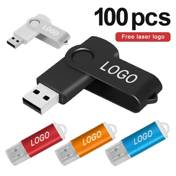 100Pcs/monte USB Flash Drive 128GB 64GB Pen Drive de 1GB 2GB 4GB 8GB 16GB Pendrives Usb Stick 32GB Memora usb Livre Logotipo Personalizado de Presente