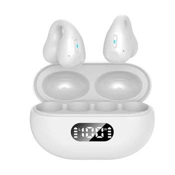 Fones de ouvido Bluetooth Clipe de Ouvido Estilo Earcuffs CVC Fones de ouvido 5.3 Condução Bluetooth Brinco Ossos do Ouvido sem Fio Branco