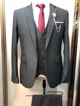 2021 Tailor made cinza Casamento Terno para os homens de ajuste fino de 3 peças personalizadas de negócios formal, Festa de fatos de homem de Baile Smoking, Blazer, calças de
