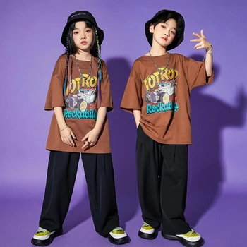 As Crianças Mostram Roupas De Hip Hop Roupas De Tamanho Grande Tshirt Tops Streetwear Calças Para Menina, Menino De Dança Jazz Trajes Rave Roupas