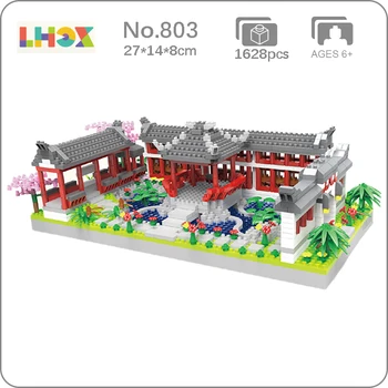 LJ 803 Chinês Architecutre Antigo Estaleiro Pavilhão de Jardim do Lago Mini Blocos de Diamante Tijolos de Construção de Brinquedo para as Crianças do Presente sem Caixa