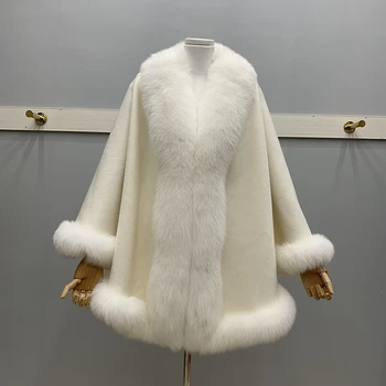 2023 Lã Mistura Real Casaco de Pele de Capa de Senhoras' Ponchos Capes Real com Pele de Raposa Mulheres Casaco de Inverno Xale de Luxo de Moda Nova Quente