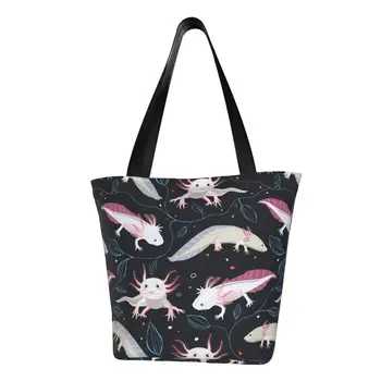 Engraçado Impressão Bonito Exóticas Salamandra Animal Axolotls Sacola De Compras, Sacos De Reciclagem De Lona Shopper Bolsa De Ombro