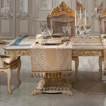 Europeia de luxo, madeira maciça esculpida longa mesa de jantar, francês tribunal shell mesa de jantar cadeira villa mobiliário mesa de personalização