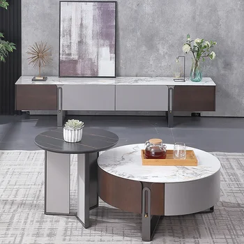 Italiano luz extravagante rock prato de mesa de café, TV de gabinete combinação moderna, simples sala de estar circular design de ponta