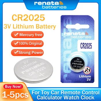 1-5PCS 100% RENATA CR2025 CR 2025 Bateria de Lítio de 3V DL2025 BR2025 KCR2025 Para a Chave do Carro de Brinquedo Escalas Mouse o Botão Assistir Moeda de Células