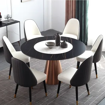Vendas diretas da fábrica de mesa de jantar de mármore de aço inoxidável titânio casa, mesa de jantar e cadeiras combinação