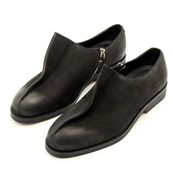 Novo Estilo da Moda de Inverno homens sapatos Oxford bico fino de Alta Superior Sapatos de couro Nubuck para mim handmade Preto Sapatos