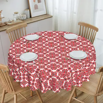 Toalha de mesa Toalha de mesa redonda de 60 polegadas, Cozinha, sala de Jantar Mesa Tecido Impermeável Étnica Tampa de Tabela