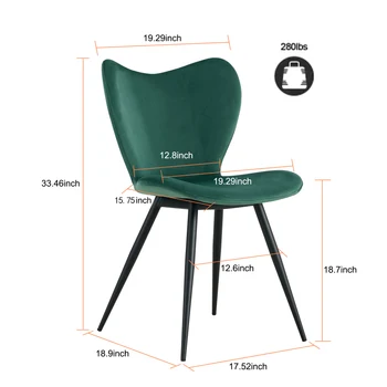 Cadeiras de jantar em conjunto de 2, Verde Escuro de veludo da Cadeira da cozinha moderna cadeira com a perna de metal