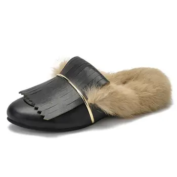 Chinelos Mulheres Reais Pele do coelho Slides Casa Peludos Sandálias Feminino Bonito Fofo Casa de Sapatos de Mulher da Marca de Luxo T17