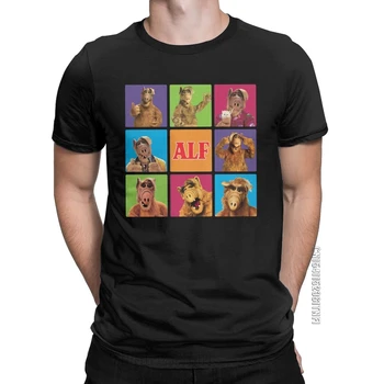 Alf Praças Si Fi Homens T Shirts Peludos Alienígena Divertido Tees Clássico de Manga Curta, Gola Redonda, T-Shirt de Algodão Puro conceito de loja de Roupas