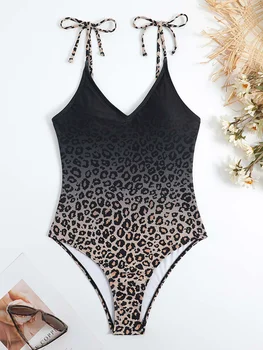 Leopardo Impressão De Um Maiô Mulheres Bodysuit Curativo Trajes De Banho Sexy De Uma Peça De Ternos 2023 Roupa De Banho Moda Praia Longa Cover-Ups