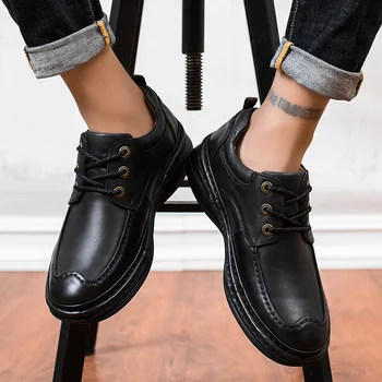 Casual de negócios sapatos de couro confortável, respirável, leve sapatos de couro do dedo do pé redondo correias planas de salto todos-correspondência de sapatos