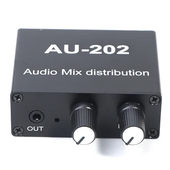 1PC Stereo Mixer de Áudio Distribuidor Para Fone de AMPLIFICADOR de Potência Externo Volume de Controle Independente DC5-19V 2 Entradas, 2 Saídas de AU 202