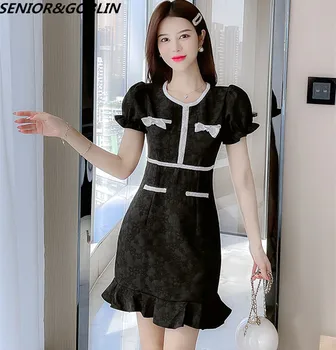Sereia Elegante Preto Mini Vestido Das Mulheres Coreano De Uma Peça Vintage Gótico Vestido De Festa Noite De Verão Casual Hepburn Magro Vestido De 2022