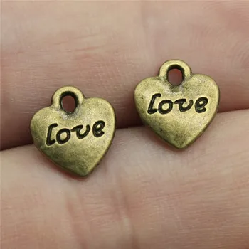 30pcs Encantos Coração Com Amor 11x10mm Tibetano de Bronze, Cor Prata Pingentes de Jóias Antigas Fazer DIY de Artesanato