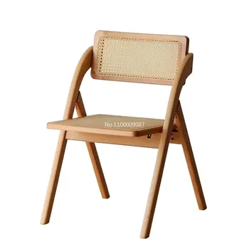 Nordic Madeira maciça Retro de Vime, Cadeira, Cadeira Dobrável de Casa Encosto Cadeira Dobrável Cadeira de Jantar Casual Simples de Jantar Cadeira chaise