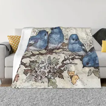 Pet Lover Cobertor De Flanela Primavera, Outono, Pássaros Azuis Flor Flores Quente Lança Para O Inverno De Roupa De Cama