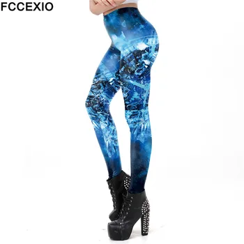 FCCEXIO Novo Azul Buraco Negro de Impressão 3D Mulheres Sexy Leggins Casual Treino Calças de Fitness Esportes Legging de Ginástica Roupas