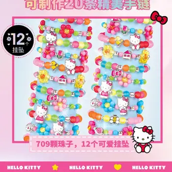 Hello Kitty Sanrio dos desenhos animados Bonitos Bonecos de Diy Kt Bracelete Frisado Jóias Caixa de Presente maleta Anime Brinquedos de Pelúcia para Menina de Presente de Aniversário