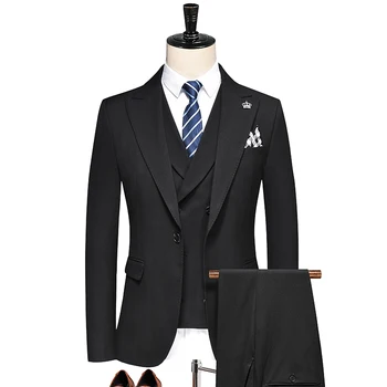 2022Jacket+colete+calça nova de casal de estilo-divisão de terno, colete, de abotoamento duplo vestido, três peças de roupas masculinas com perfurado colar