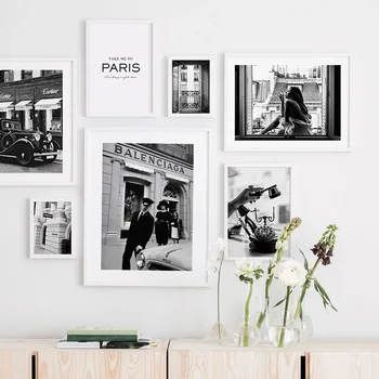 Paisagem De Paris Arte De Parede De Lona Vintage Moda De Rua Womé Fotos De Sala De Estar Em Preto E Branco Posters Quarto Decoração De Casa