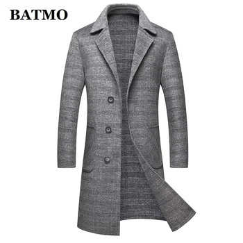 BATMO 2020 novas chegada do outono de alta qualidade lã xadrez trench coat homens,longos casacos ,plus-tamanho M-XXXL,026