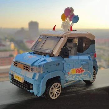 Modelo 3D DIY Mini Blocos de Tijolos para a Construção de Azul Veículo Off-road do Mar Onda Adesivo Balão de Carros de Pintura de Cavalete de Brinquedos para Crianças