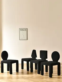 Nordic criativo preto de pelúcia de lã cadeira de jantar de casa moderna, simples fezes encosto maquiagem cadeira de cadeira de jantar cadeira sotaque