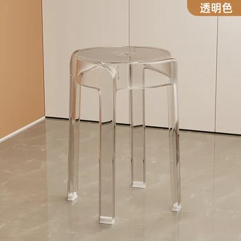 Cadeira de Luz de Luxo Plástico Transparente Fezes Família Engrossado Empilhável Banquinho redondo Simples Sala de Jantar Cadeira