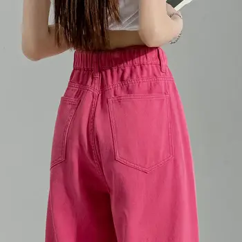 Casual de Moda Cintura Alta Largura de Perna de Calças Jeans Feminina 2023 Verão Vintage Simplicidade Solta Bolsos de Calças de Roupas femininas