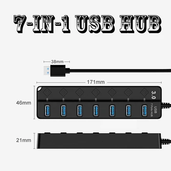 3.0 Hub Hub USB 3.0 Multi USB Divisor de Hub, Use o Adaptador de Alimentação de 7 de Porta Várias Expansor 3.0 USB Para PC