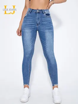 Skinny Tornozelo Jeans para Mulheres de Cintura Alta Elástico Senhoras de calças Jeans Lápis Fino Mulheres Jeans Luz do Bule Ripped Jeans para Mulheres