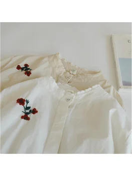 Lamtrip Retro Bordado De Flores De Renda Gumes Stand Colar Algodão 100% Qualidade Camisa Branca De Manga Longa Blusa 2023 Primavera