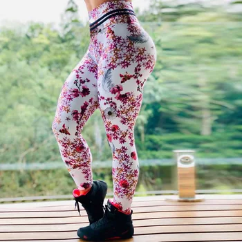 Mulheres Push-Up Calças de Execução Esportes Leggings Leopard Listra com estampa Floral e Magro Calças Feminino Casual Calça Fitness Legging