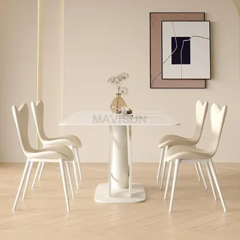 Móveis modernos Mesa, Cadeiras de Marfim, Sala de estar, Cozinha Apartamento Minimalista Tabela Simples Center Aço Carbono Casa Combinação a wh1
