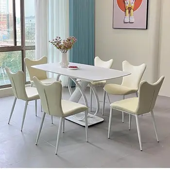 Móveis modernos Mesa, Cadeiras de Marfim, Sala de estar, Cozinha Apartamento Minimalista Tabela Simples Center Aço Carbono Casa Combinação a wh1