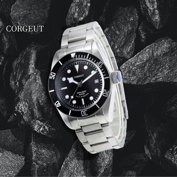 CORGEUT 41mm de Alto Luxo negócios Mans Relógios Safira Relógio Mecânico Automático para o Homem Dual Time Zone Data 100m Impermeável