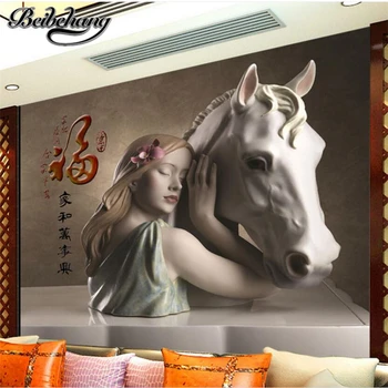 beibehang Personalizados em 3d wallpapers HD de socorro da menina e o cavalo fresco fundo pintura de decoração de parede de fotos de papel de parede papel de parede