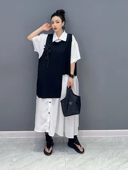 SuperAen 2023 Verão Nova-coreano Cor Sólida Inferior Vestido Casual Colete de Duas peças para as Mulheres de Vestido Longo