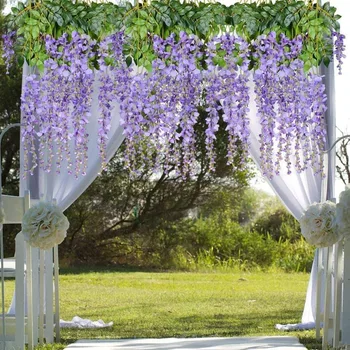12-peça de flores artificiais em seda wisteria flor DIY buquê de casamento flores do jardim sala de estar decoração de jardim